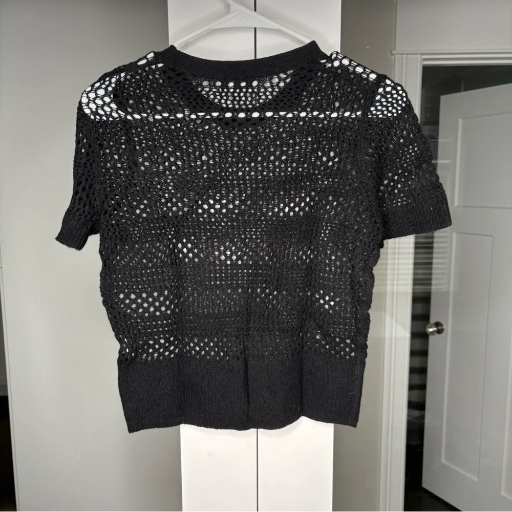 NWT J. Crew Cashmere Pointelle Short-sleeve T-shirt Black - Picture 3 of 4